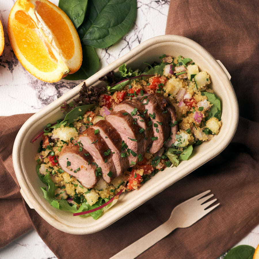 Bulgur Wheat with Smoked Duck Breast, Mixed Greens & Zesty Orange Dressing