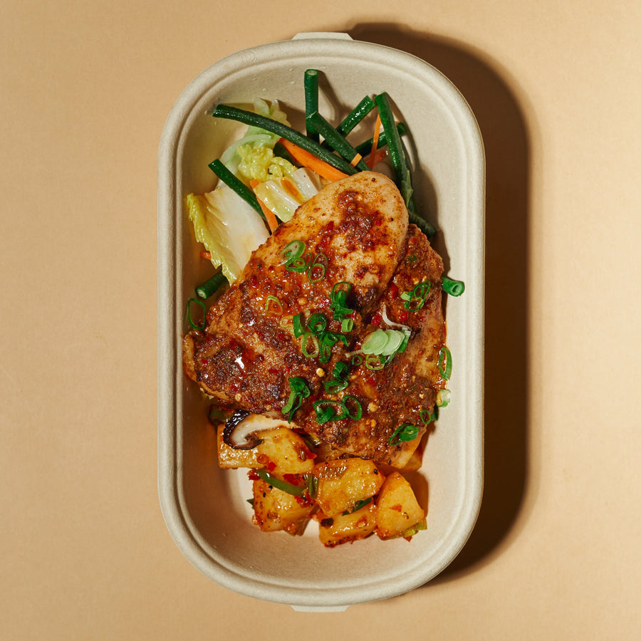 Sichuan Marinated Fish Fillet with Sauteed Cabbage, Green Beans & Sichuan Dry Pot Potatoes