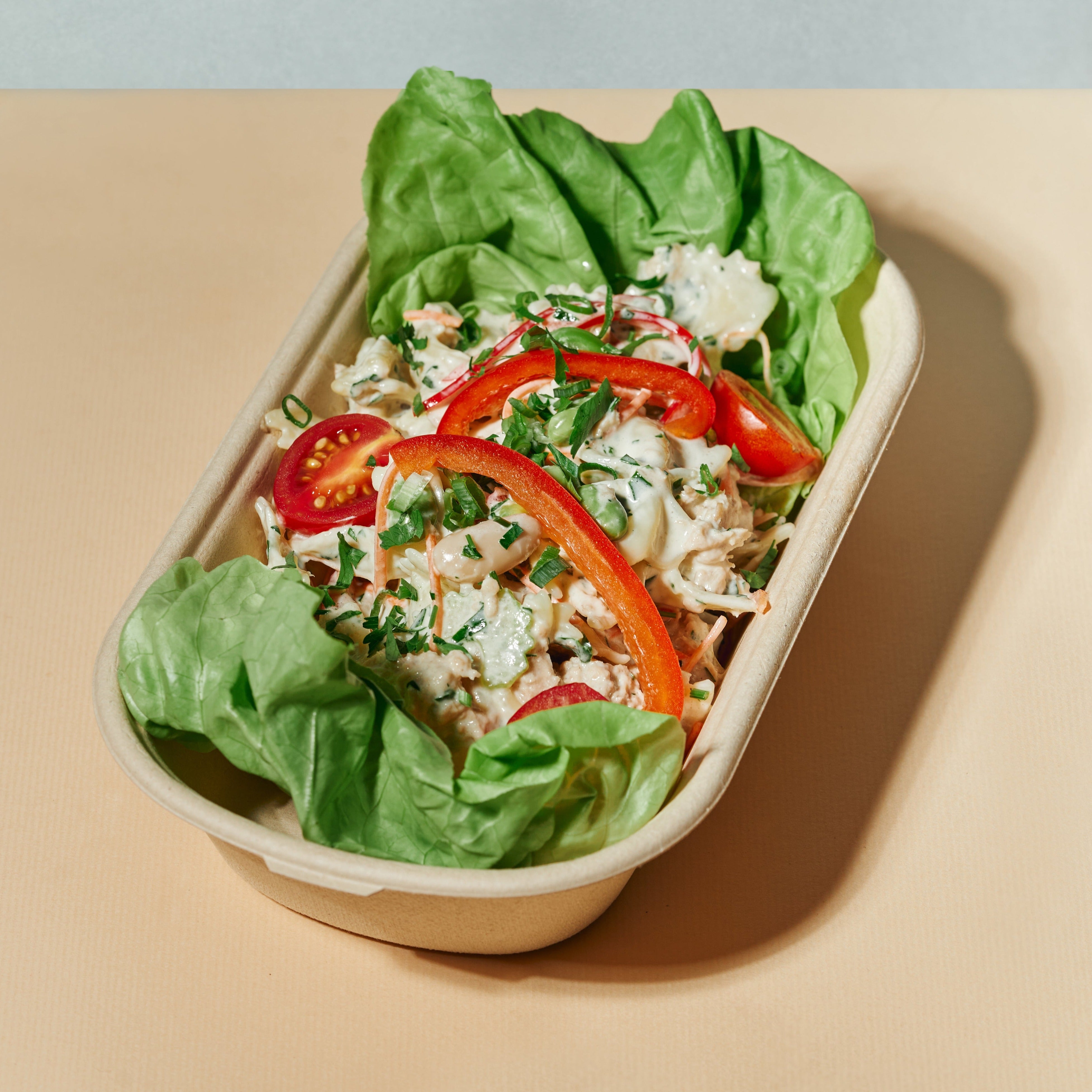 PlantBased Tuna Bow Tie Pasta Salad with Creamy Lemon Vinegarette