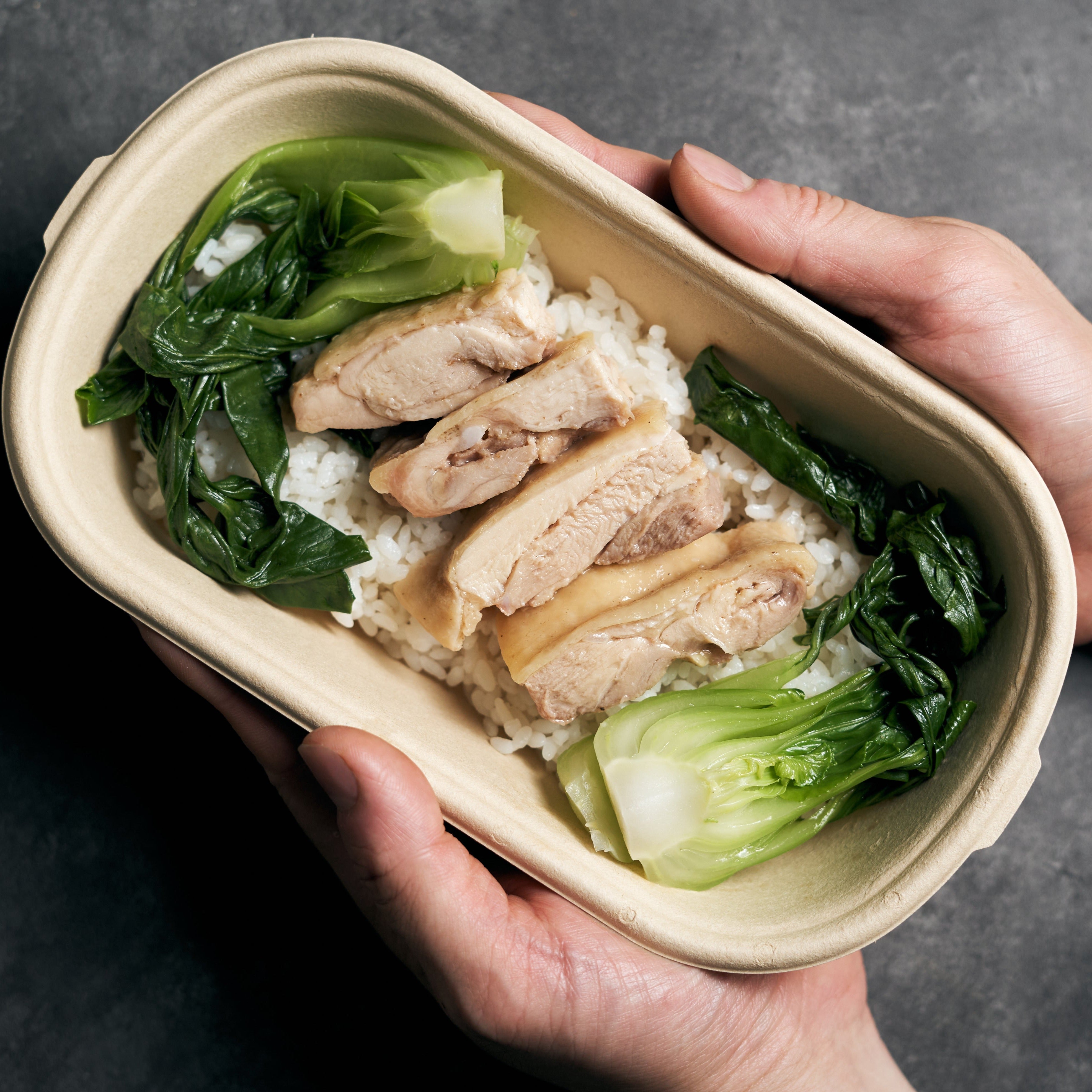 Slow Cooked Chicken Thigh with Sand Ginger, Steamed Choi Sum & Jasmine