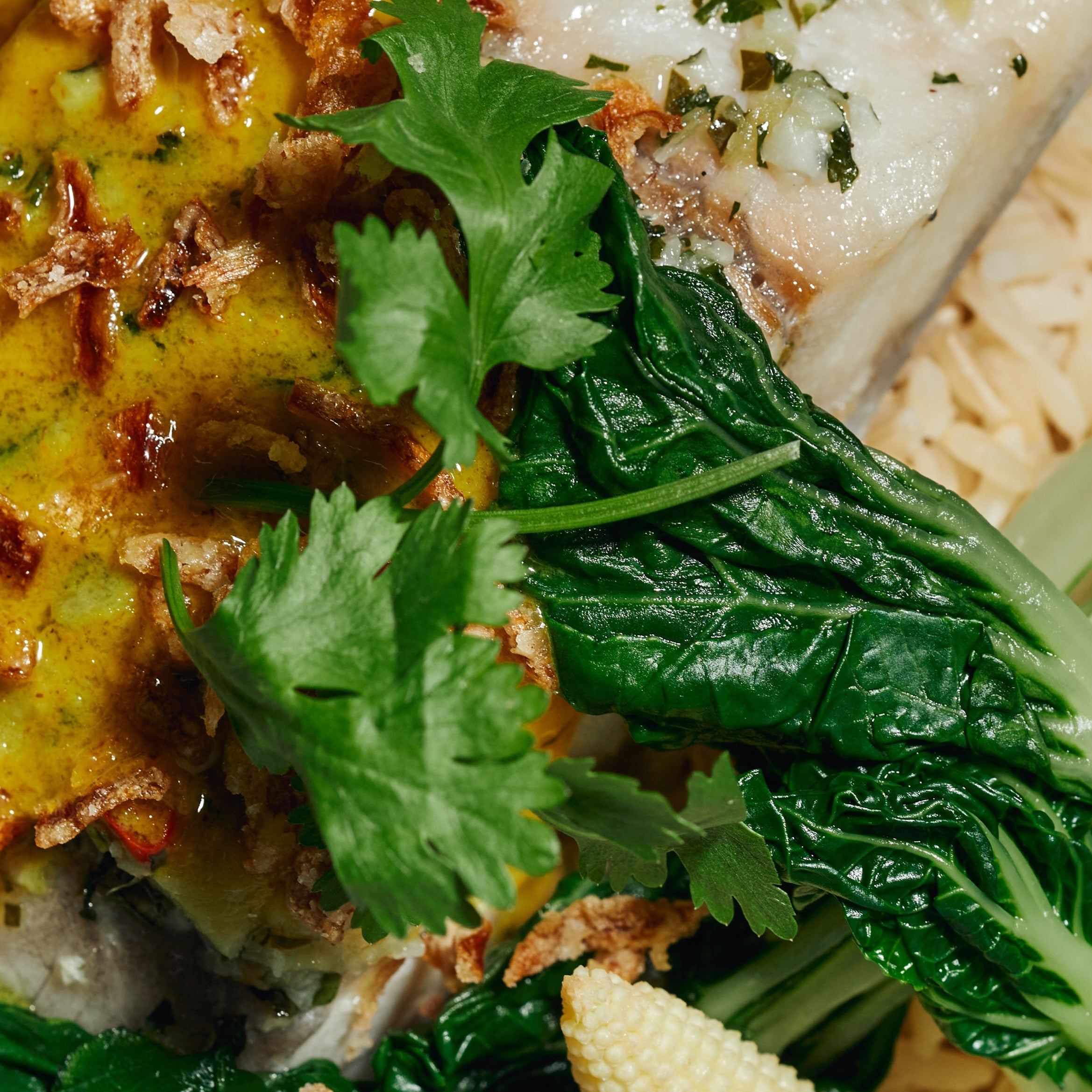 Steamed Barramundi with Lite Coconut Yellow Curry Sauce, Steamed Green Nutrition Kitchen HK