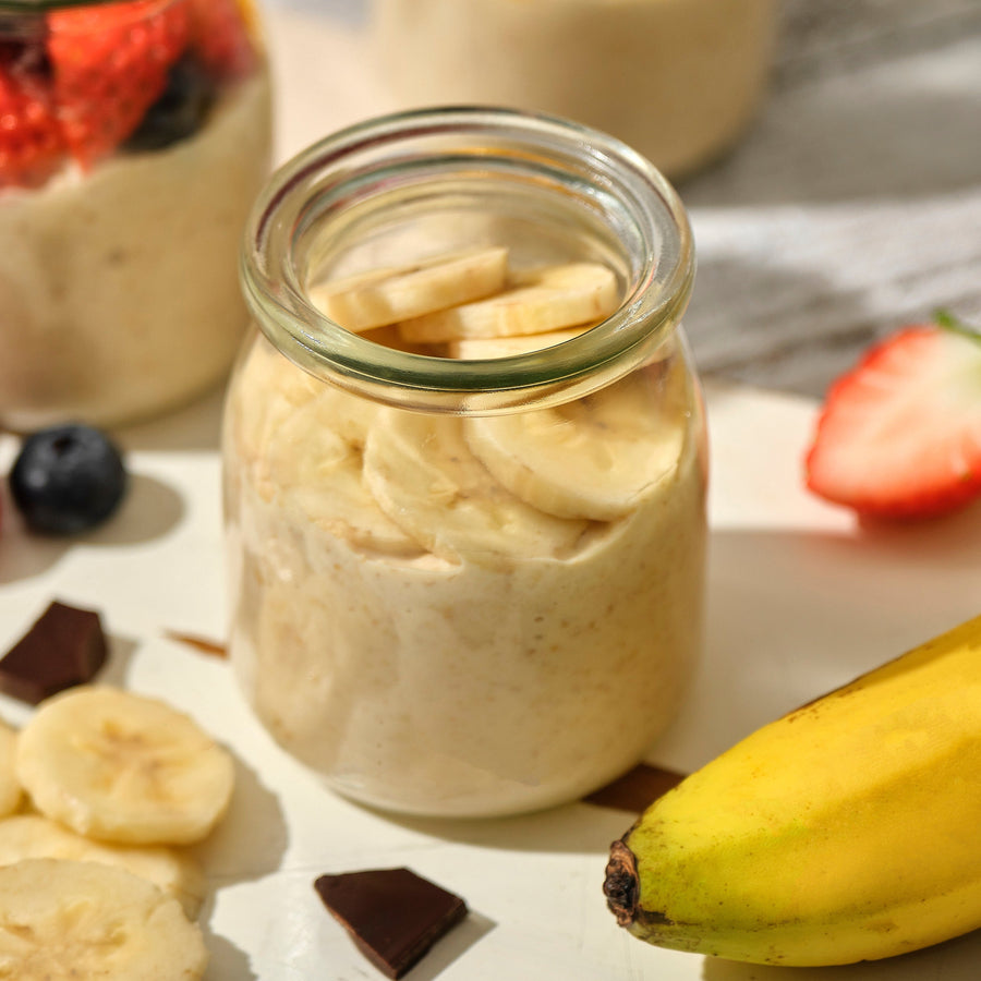 Peanut Butter, Banana & Chocolate High-Protein Overnight Oats