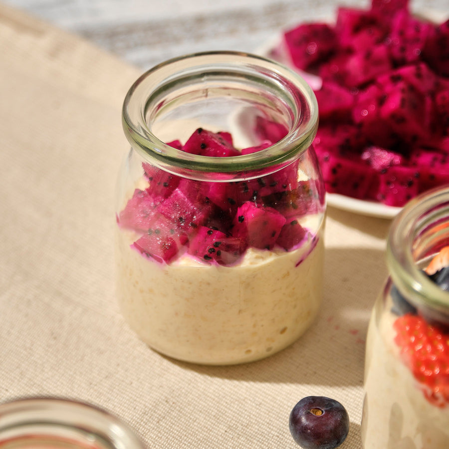 Red Dragonfruit & Pear High-Protein Overnight Oats