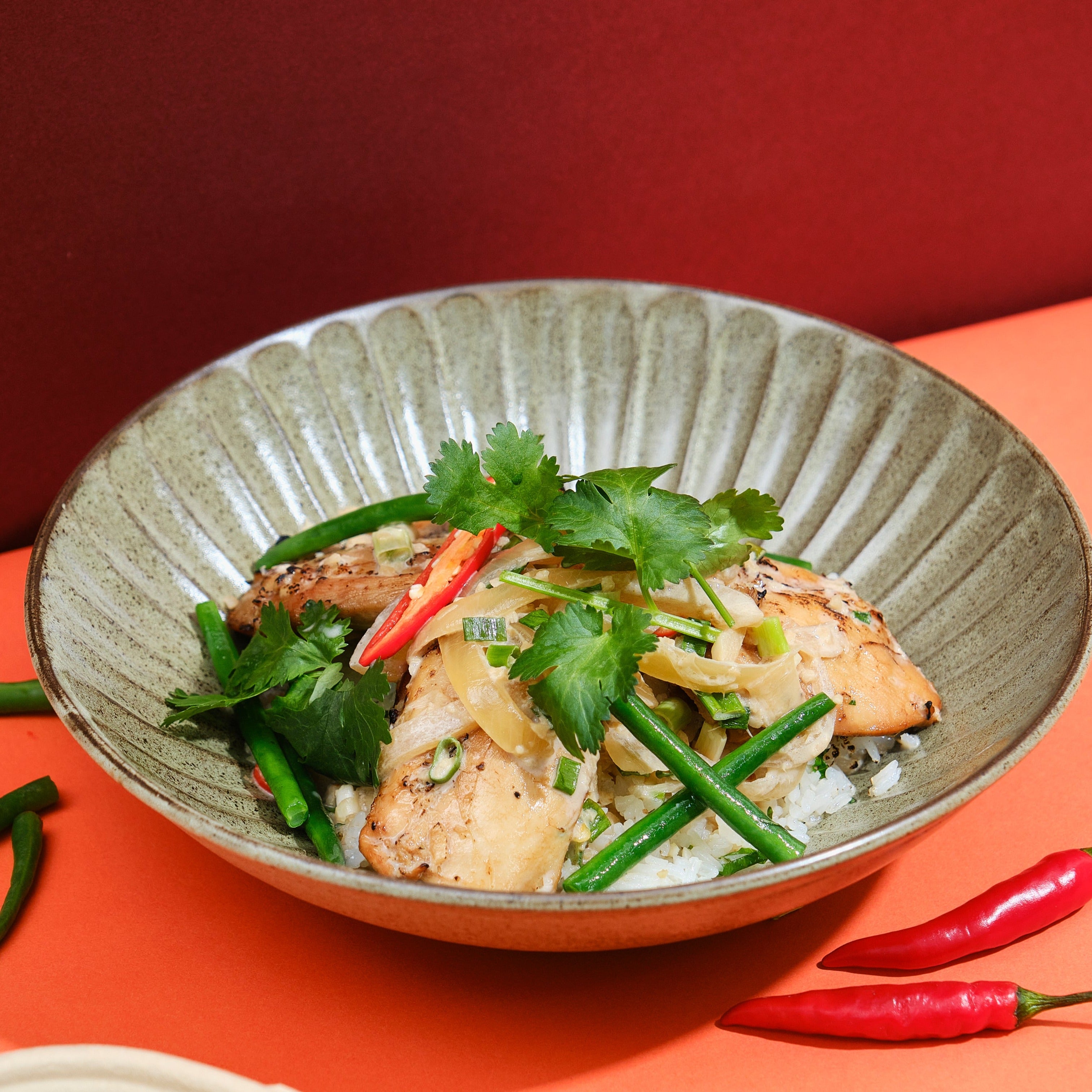 PlantBased Chicken & Coconut Milk Adobo with Steamed Green Beans & Ga