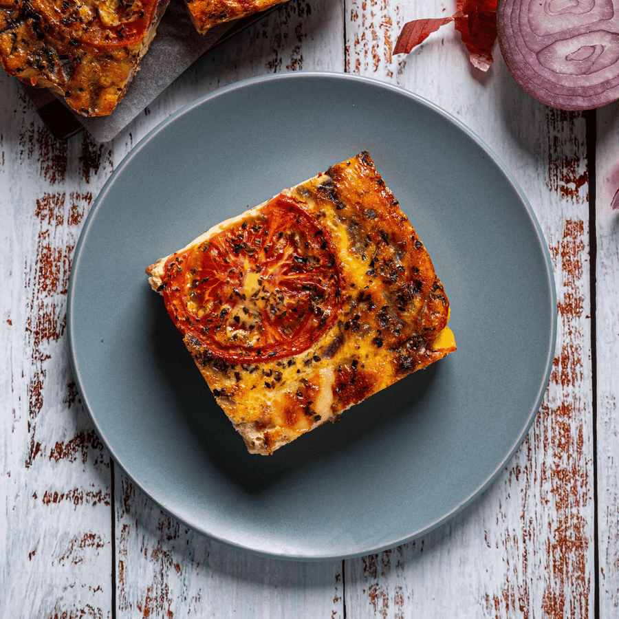 Caprese Frittata with Plant-Based Italian Sausage, Sliced Tomatoes & Fresh Mozzarella