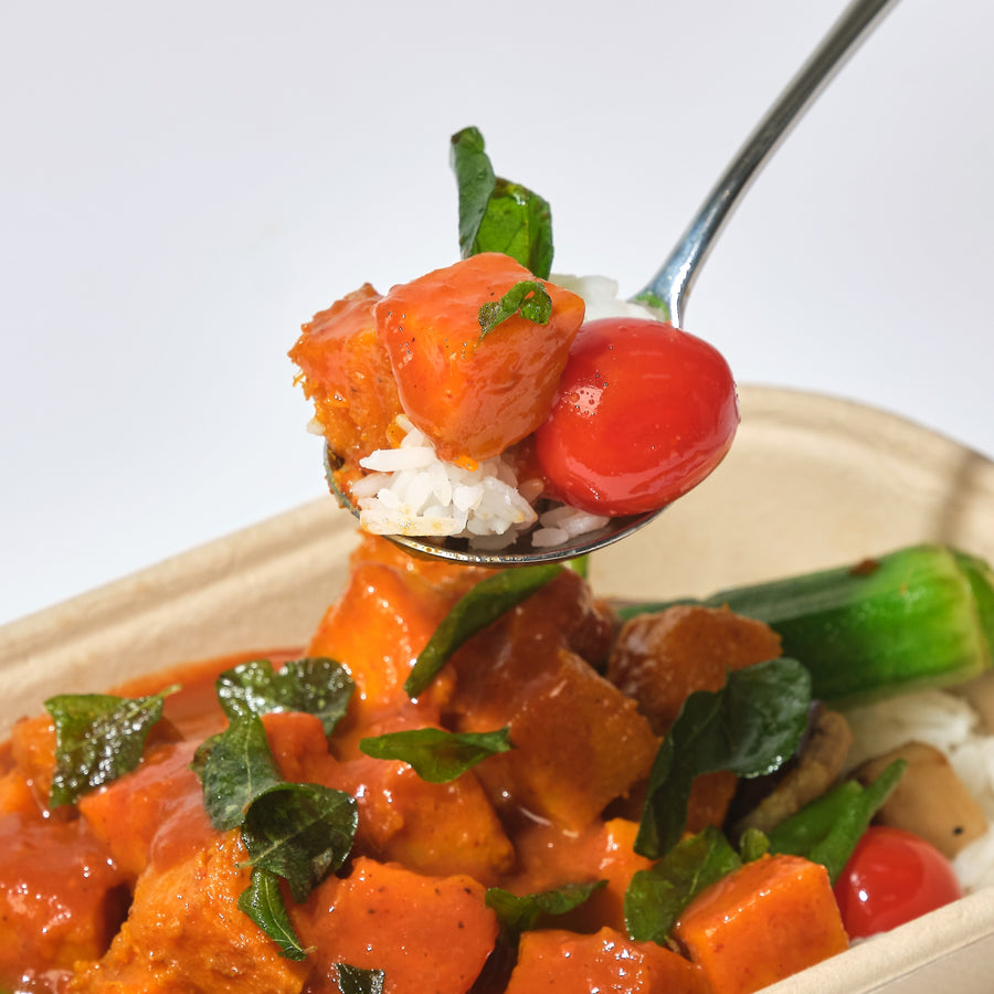 Malaysian Pumpkin Curry with Eggplant, Long Beans, Okra & Steamed Jasmine Rice