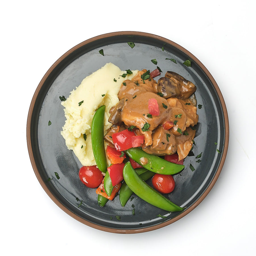 Chicken Chasseur Stew with Roasted Mushrooms, Red Peppers & Snow Peas