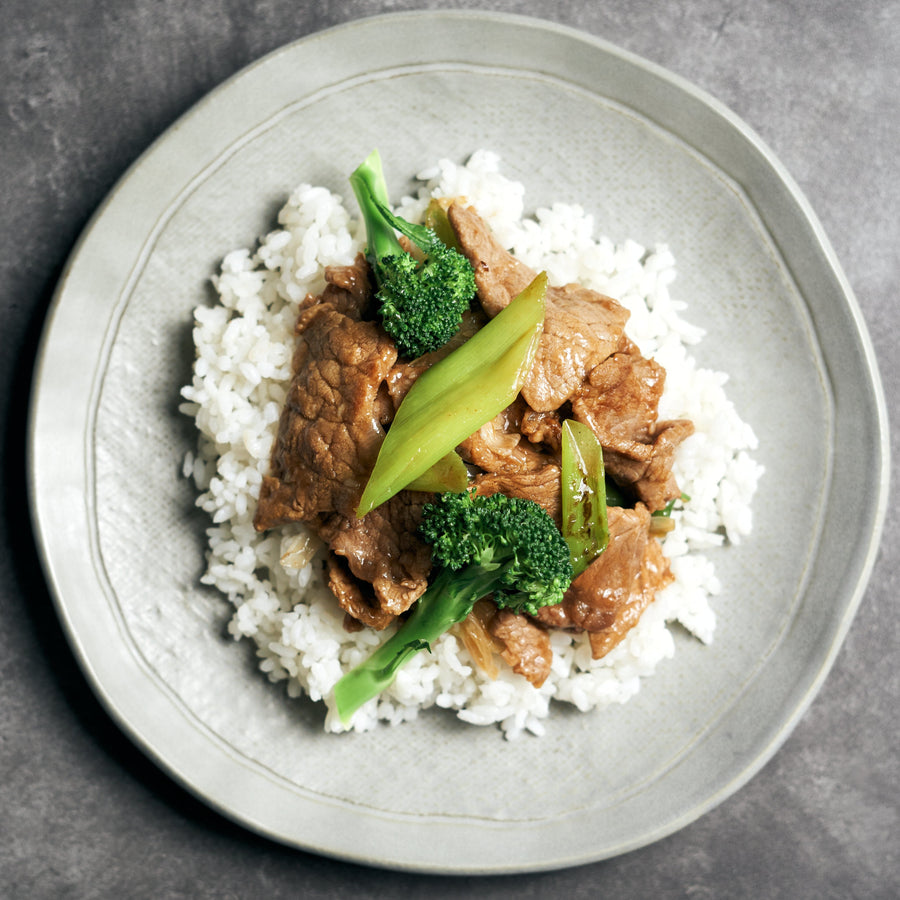 Mongolian Style Beef with Broccoli Stir Fry & Steamed Jasmine Rice