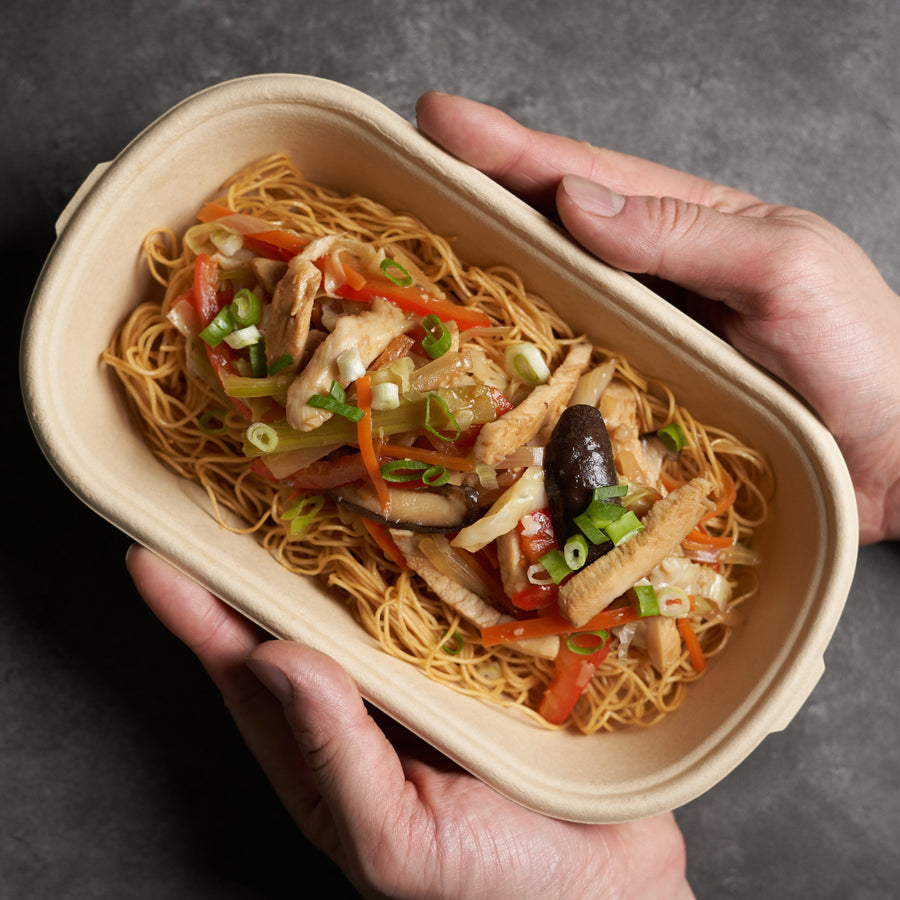 Shanghai Fried Noodles with Minced Pork, Black Mushrooms, Cabbage & Carrots