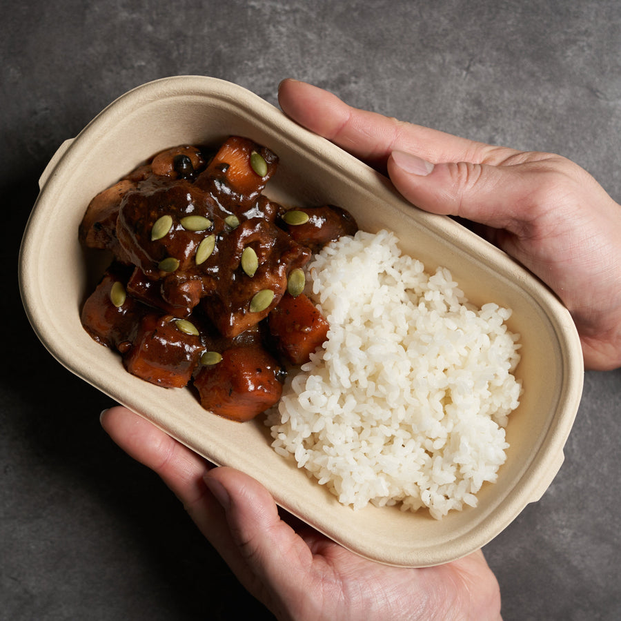 Braised Chicken Thigh with Pumpkin, Fermented Black Beans & Steamed Jasmine Rice