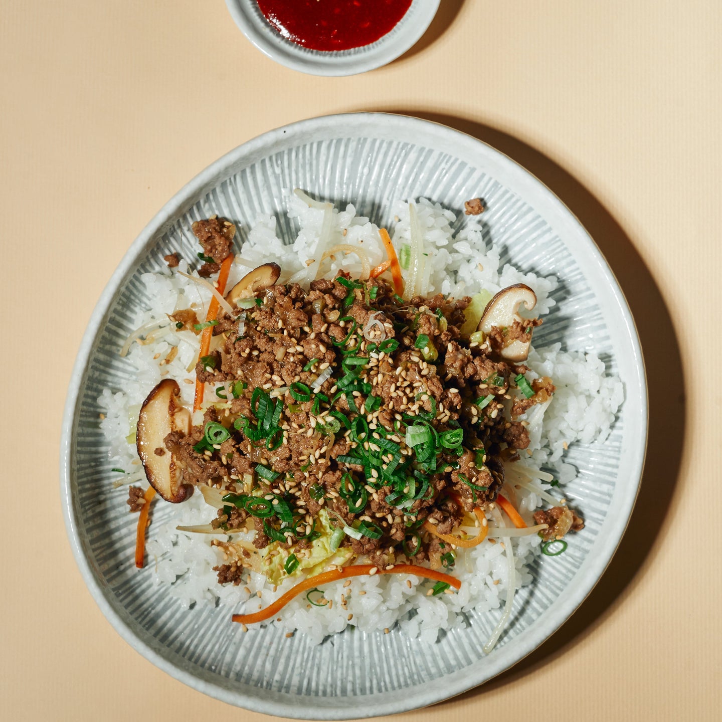 Bulgogi Pasture Fed Beef Mince Bowl with Sauteed Market Vegetables, Gochujang Sauce & Sesame Rice