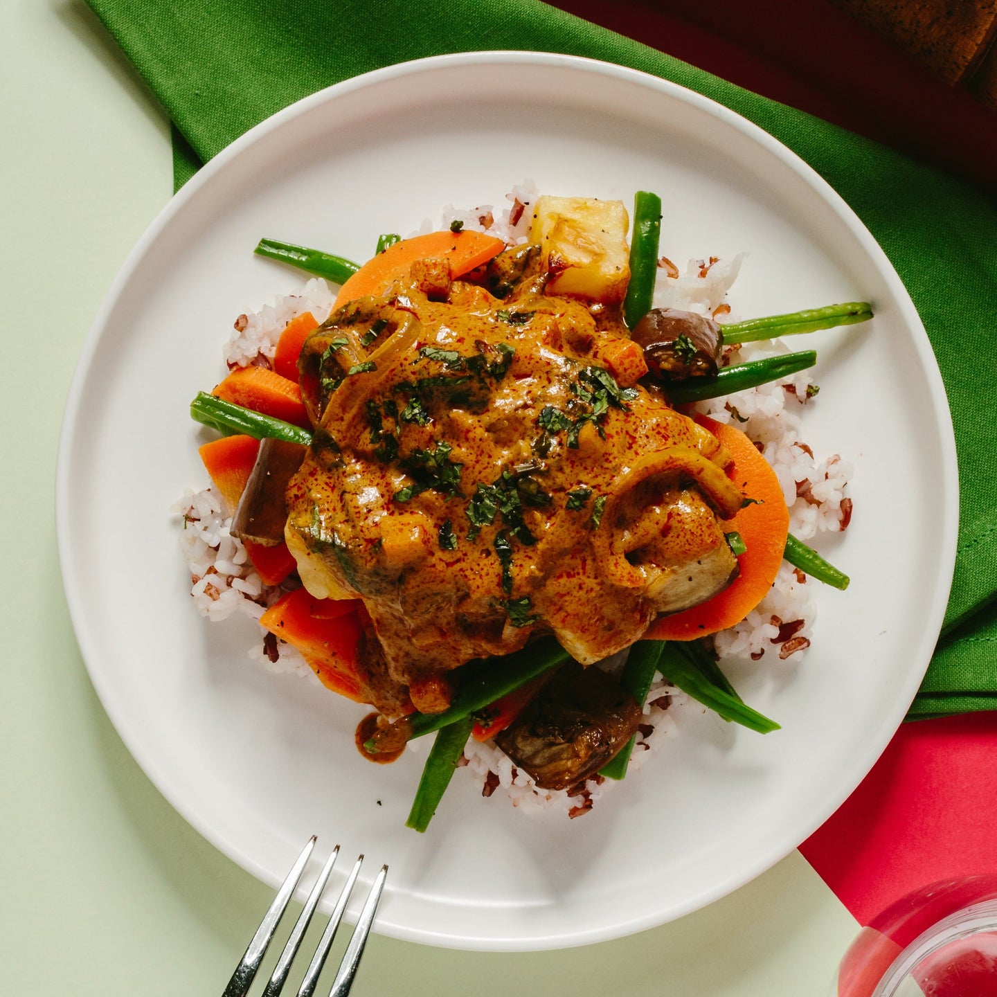 Tofu Massaman Curry with Green Beans, Carrots & Steamed Jasmine Rice