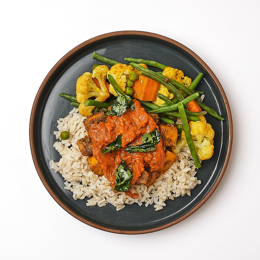 Goan Pumpkin Masala with Steamed Indian Vegetables & Steamed Brown Rice