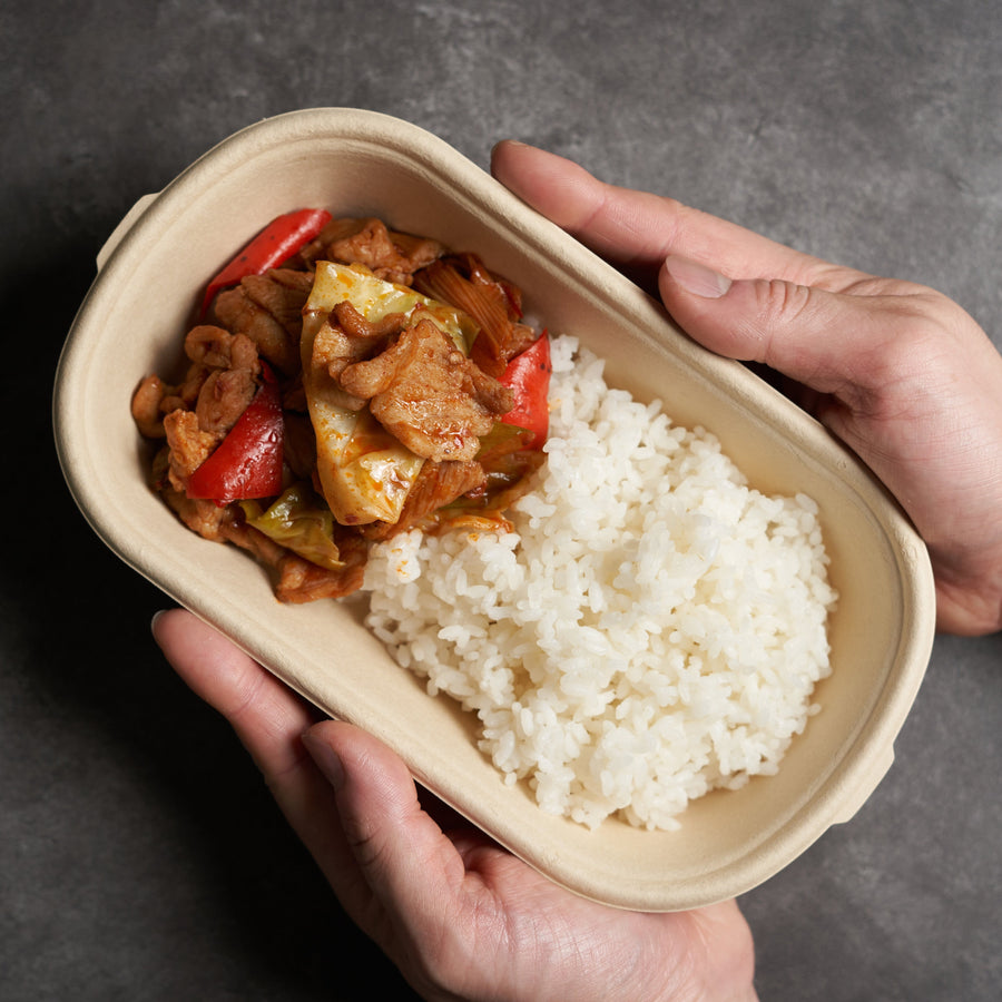 Sauteed Sliced Pork Shoulder with Cabbage, Leeks in Chili Sauce & Steamed Jasmine Rice