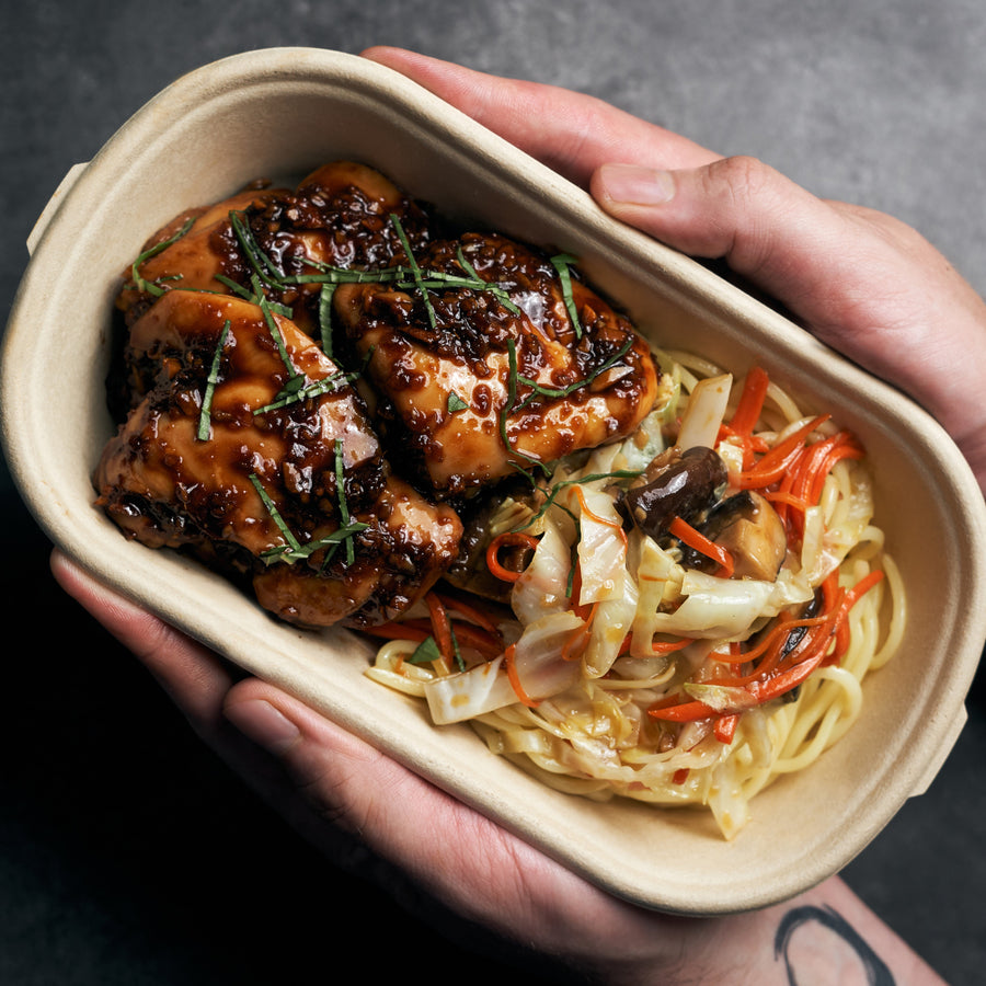 Taiwanese Basil Chicken with Braised Napa Cabbage, Carrots & Tofu Skin