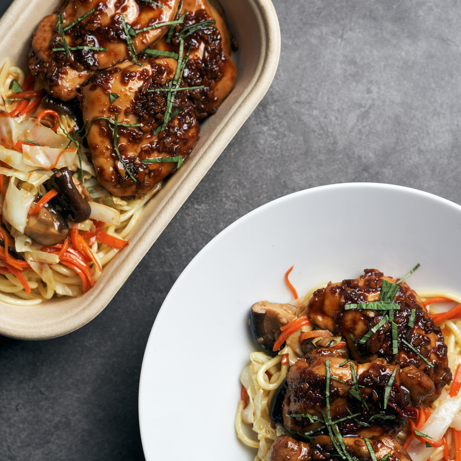 Taiwanese Basil Chicken with Braised Napa Cabbage, Carrots & Tofu Skin