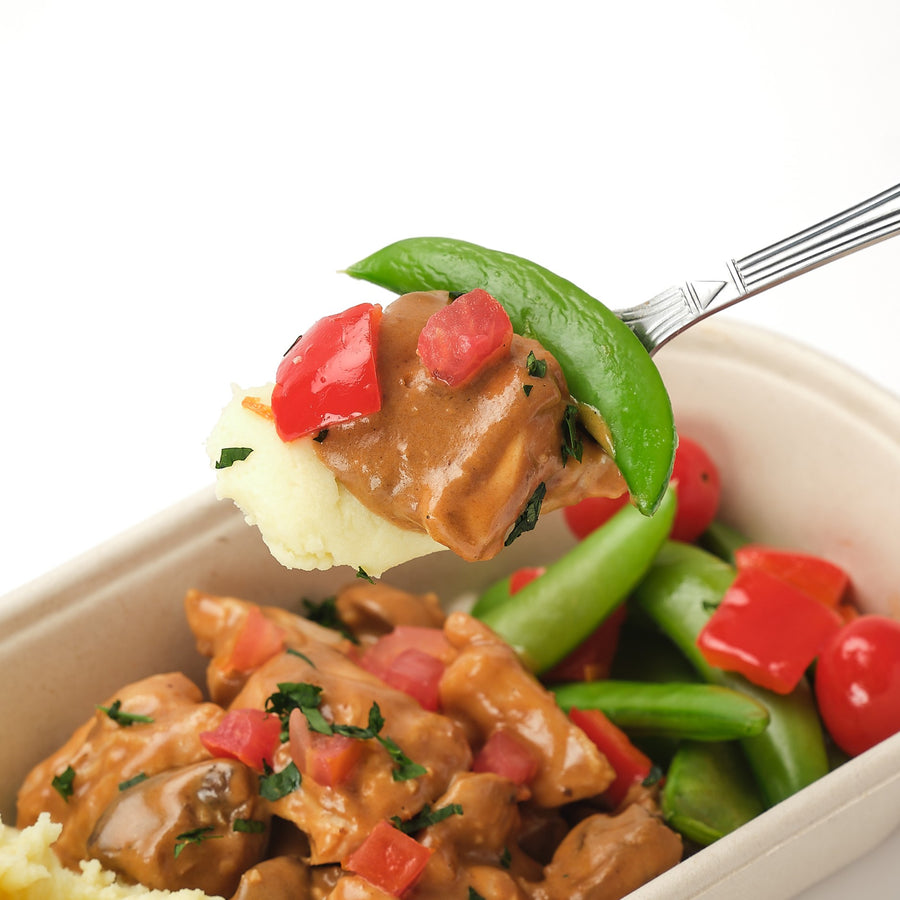 Chicken Chasseur Stew with Roasted Mushrooms, Red Peppers & Snow Peas