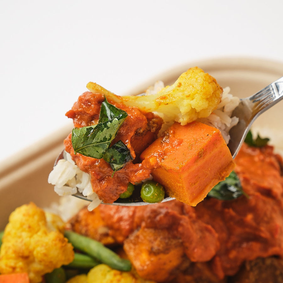 Goan Pumpkin Masala with Steamed Indian Vegetables & Steamed Brown Rice