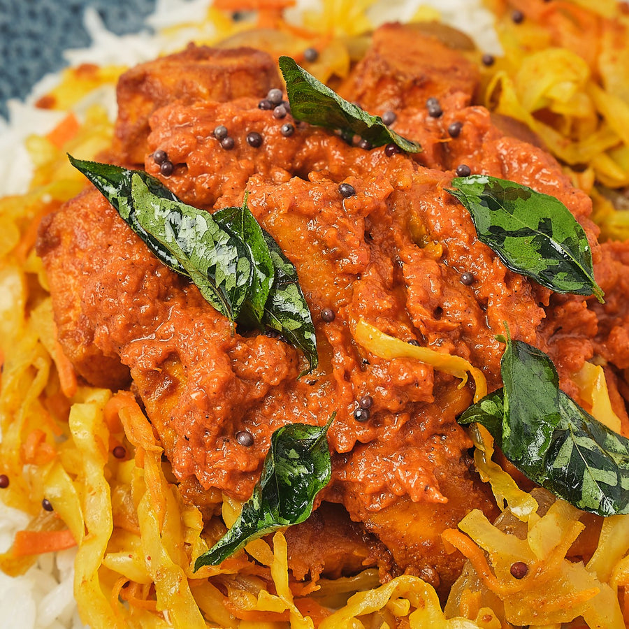 Pumpkin Vindaloo with Stir Fried Turmeric Cabbage & Steamed Jeera Rice