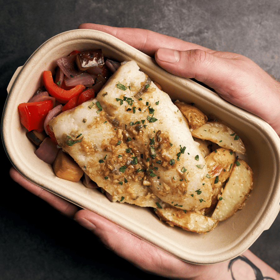 Mediterranean Roasted Sole Fish with Roasted Eggplant & Peppers