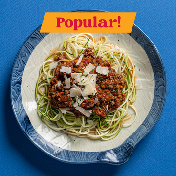 Pasture Fed Beef Bolognese with Zucchini, Parmesan Cheese & Wholewheat Spaghetti