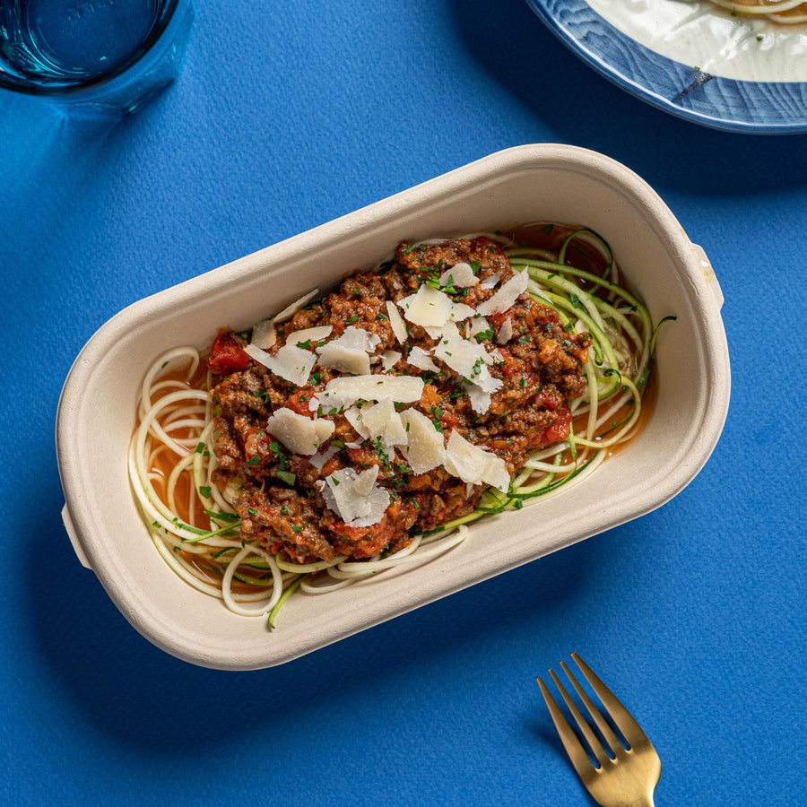 Plant-Based Beef Bolognese with Zucchini, Parmesan & Whole Wheat Spaghetti