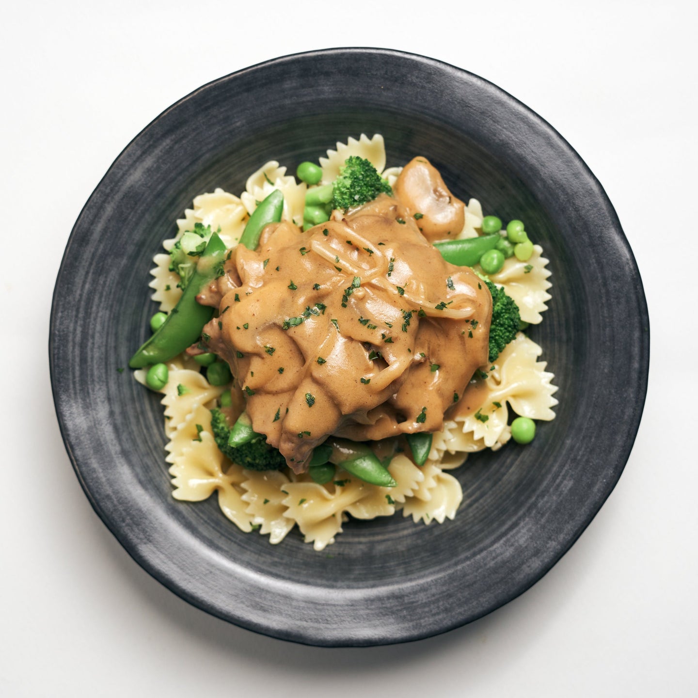 Low Fat Beef Stroganoff with Steamed Green Vegetables & Fusilli Pasta