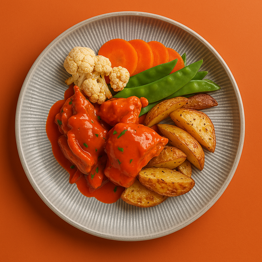 Buffalo Chicken with Roasted Cauliflower, Carrots, Snow Peas, Blue Cheese Buttermilk Dressing & Roasted Rosemary Potatoes (Signature)