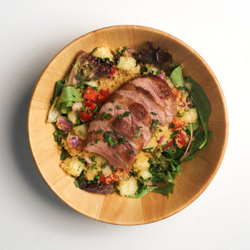 Bulgar Wheat & Smoked Duck Breast Salad with Mixed Greens and Zesty Orange Dressing