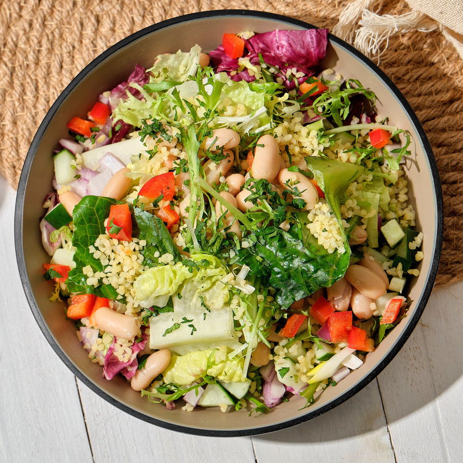 Bulgur Wheat with Cannellini Beans, Mixed Greens and Zesty Orange Dressing