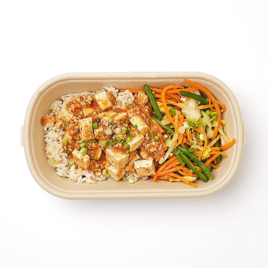 Chicken Ma-Po Tofu with Sauteed Cabbage, Bok Choi, Carrots & Green Beans