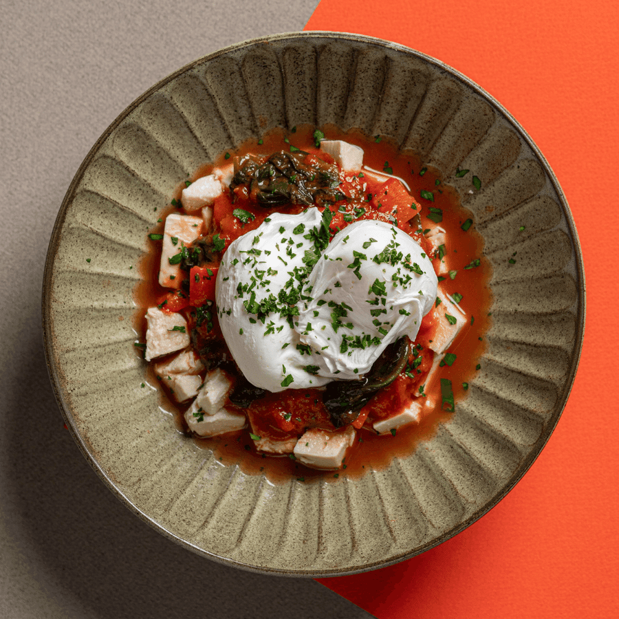 Poached Egg Shakshuka with Lean Chicken Breast