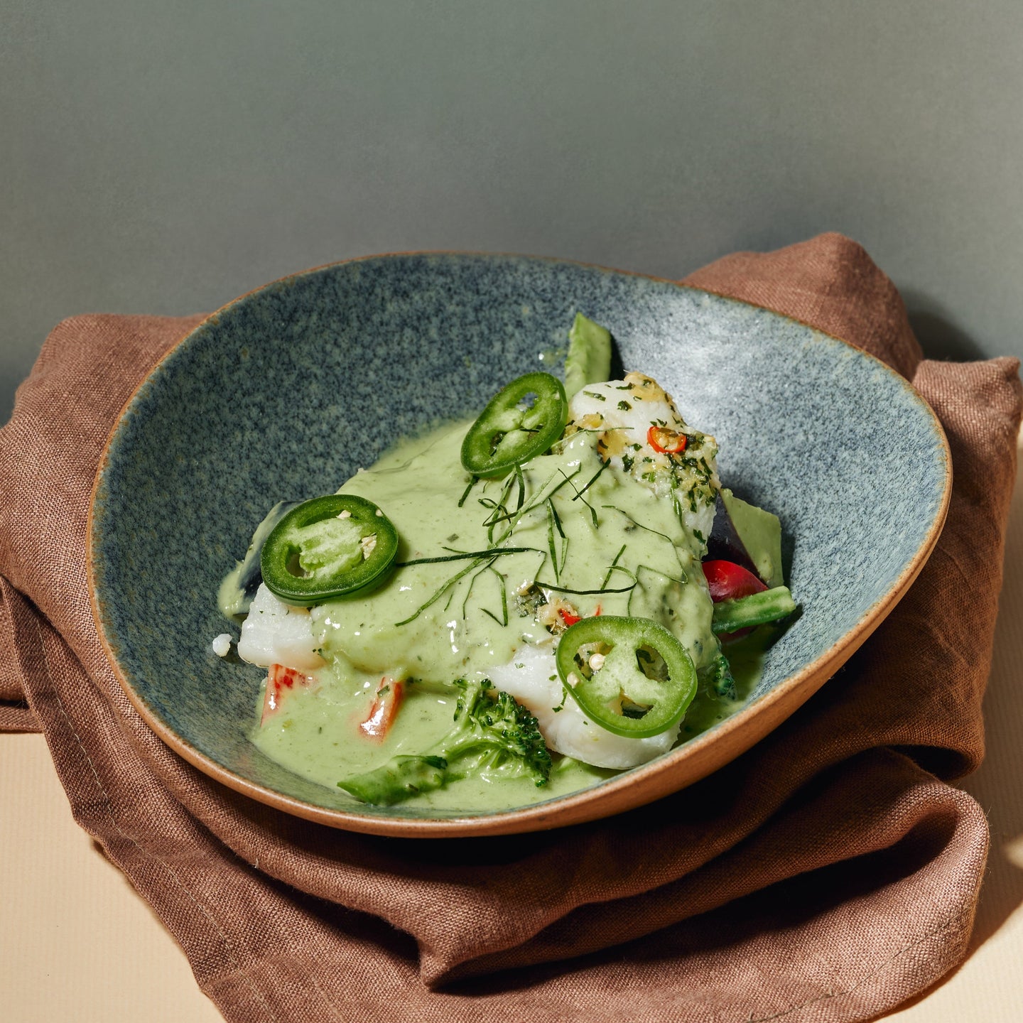 Thai Roasted Fish Fillet with Low Fat Coconut Green Curry Vegetables