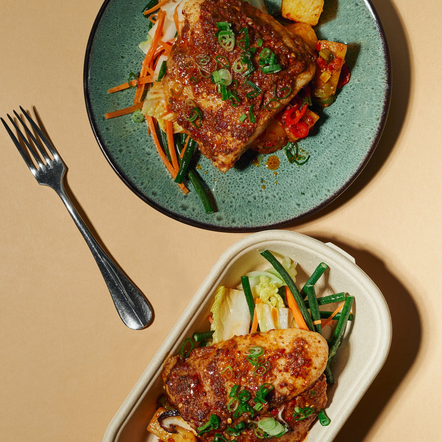 Sichuan Marinated Sole Fish with Sauteed Cabbage & Green Beans