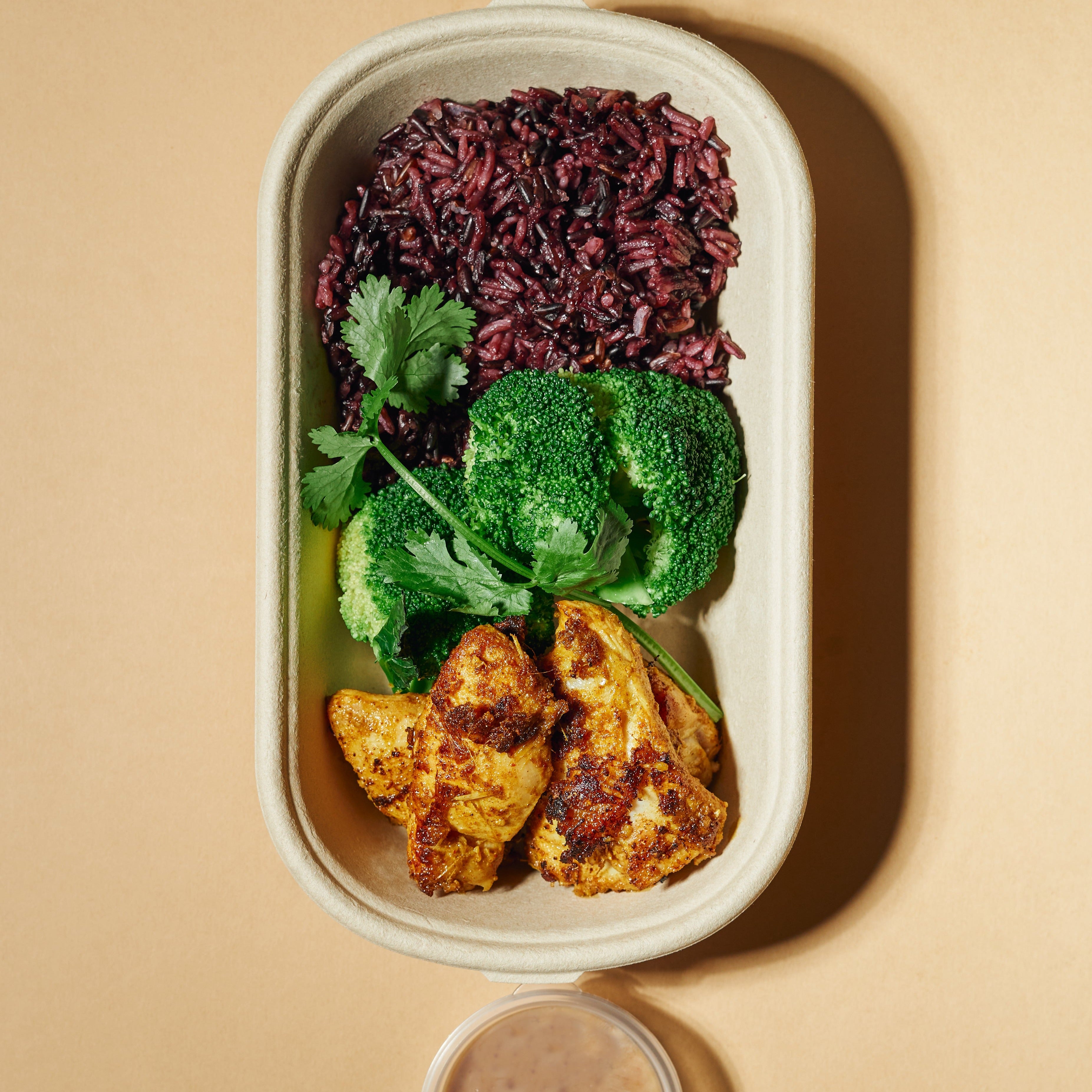 Satay Marinated Chicken with Steamed Broccoli, Satay Sauce & Healthy S