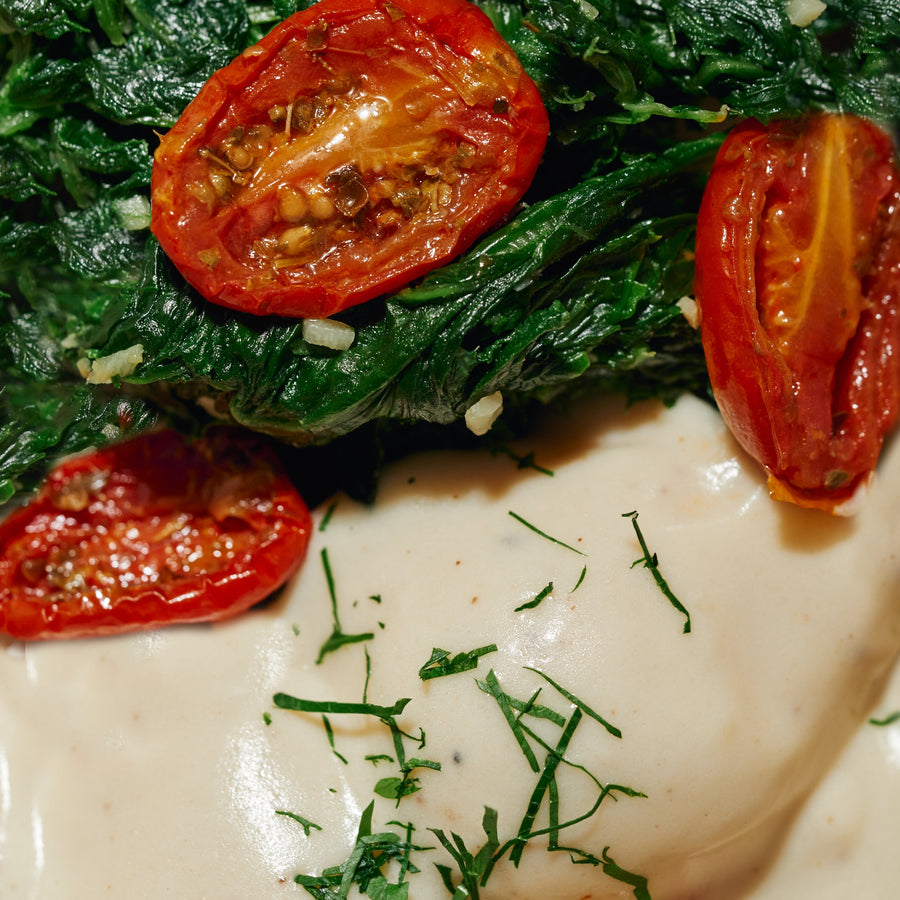 Poached Eggs Florentine with Sauteed Spinach, & Mornay Sauce