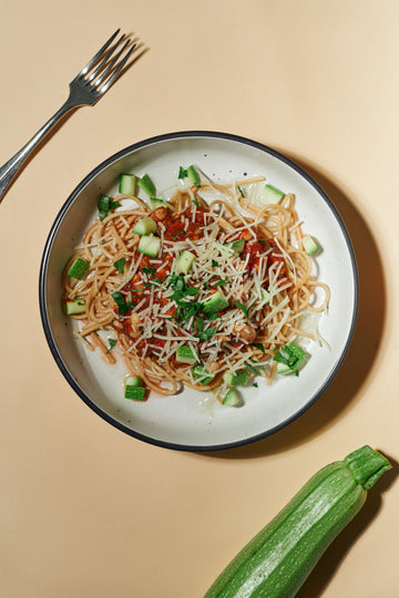 Healthy Cannellini Bean Ragu with Zucchini & Wholewheat Spaghetti