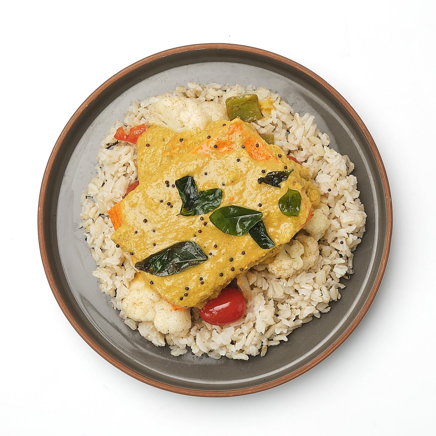 Kerala Tofu Curry with Tomato, Cauliflower, Peppers & Steamed Brown Rice