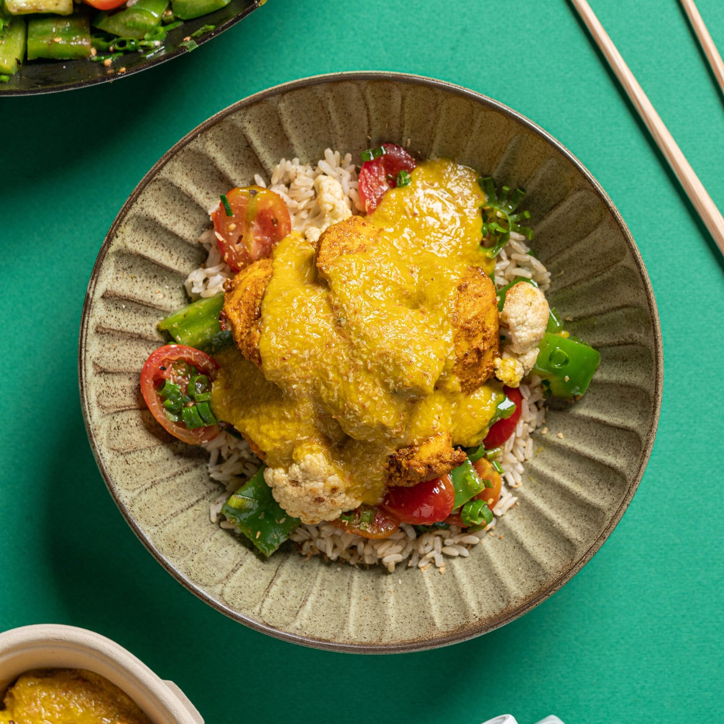 Kerala Fish Curry with Tomato, Cauliflower, Peppers & Steamed Brown Rice