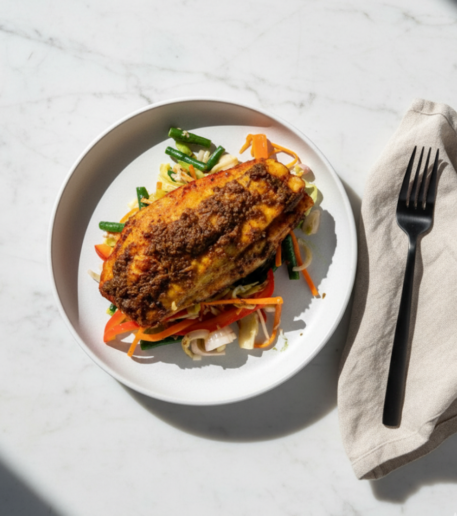 Grilled Sambal Fish with Achar Vegetables & Steamed Jasmine Rice