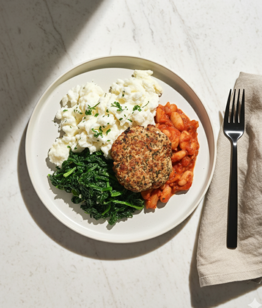 Scrambled Egg White with House-Made Italian Sausage & Low Fat Tuscan Baked Beans