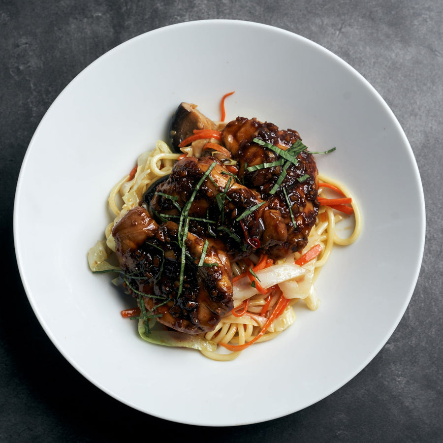 Taiwanese Basil Chicken with Braised Napa Cabbage, Carrots & Tofu Skin
