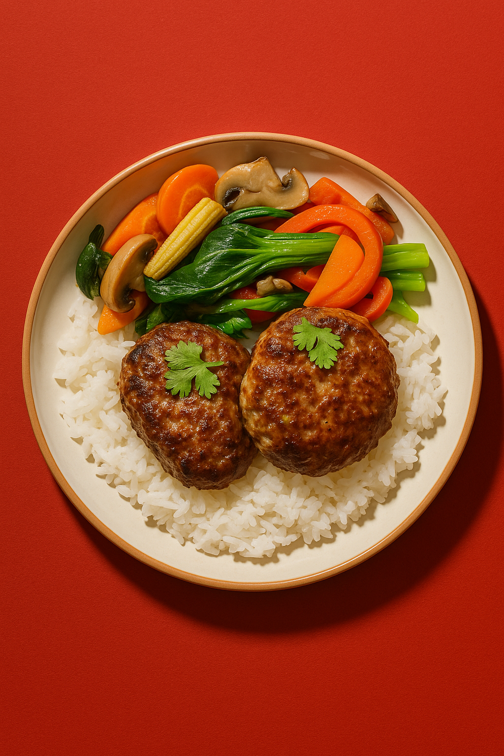 Thai Plant-Based Patty with Cilantro Sauce, Thai Vegetables & Steamed Jasmine Rice