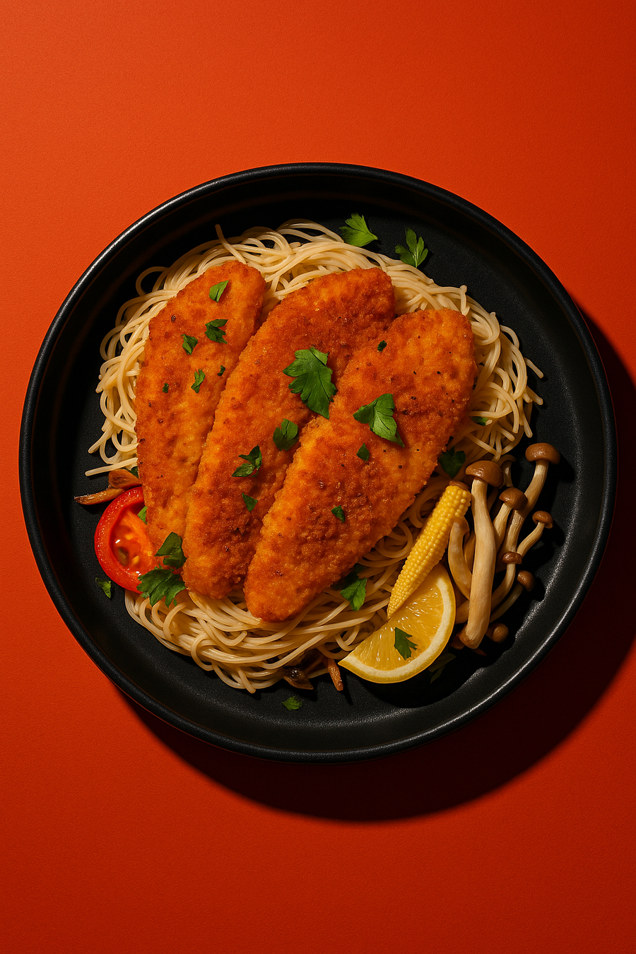Tom Yum Plant-Based Fish with Thai Vegetables & Rice Vermicelli