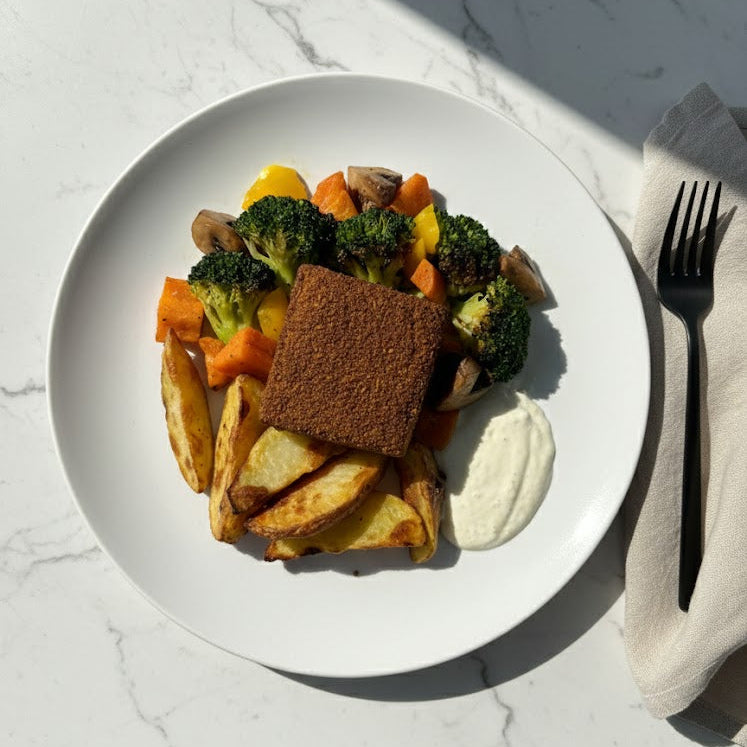 Cajun Baked Tofu With Creamy Dill Sauce & Roasted Potato