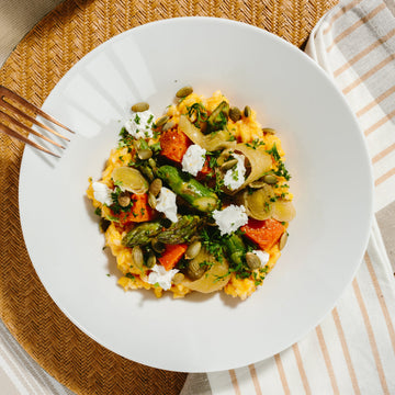 Butternut Squash Risotto with Portobello Mushrooms, Chevre & Pumpkin Seeds