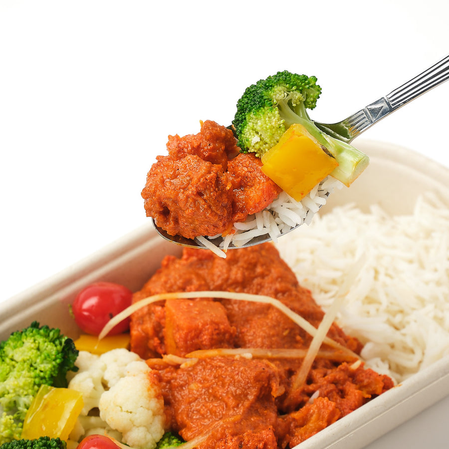 Low Fat Pumpkin Tikka Masala with Broccoli, Cauliflower, Cherry Tomatoes & Steamed Basmati Rice