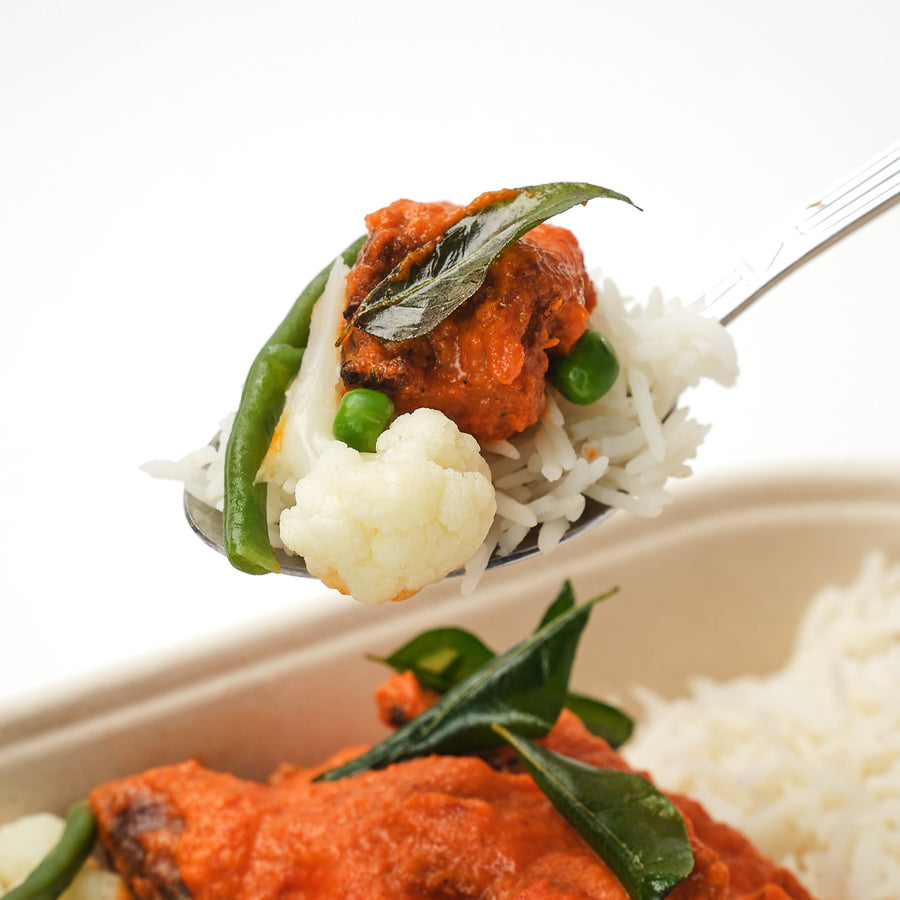 Lamb Curry with Tomato, Cauliflower, Green Beans & Steamed Basmati Rice