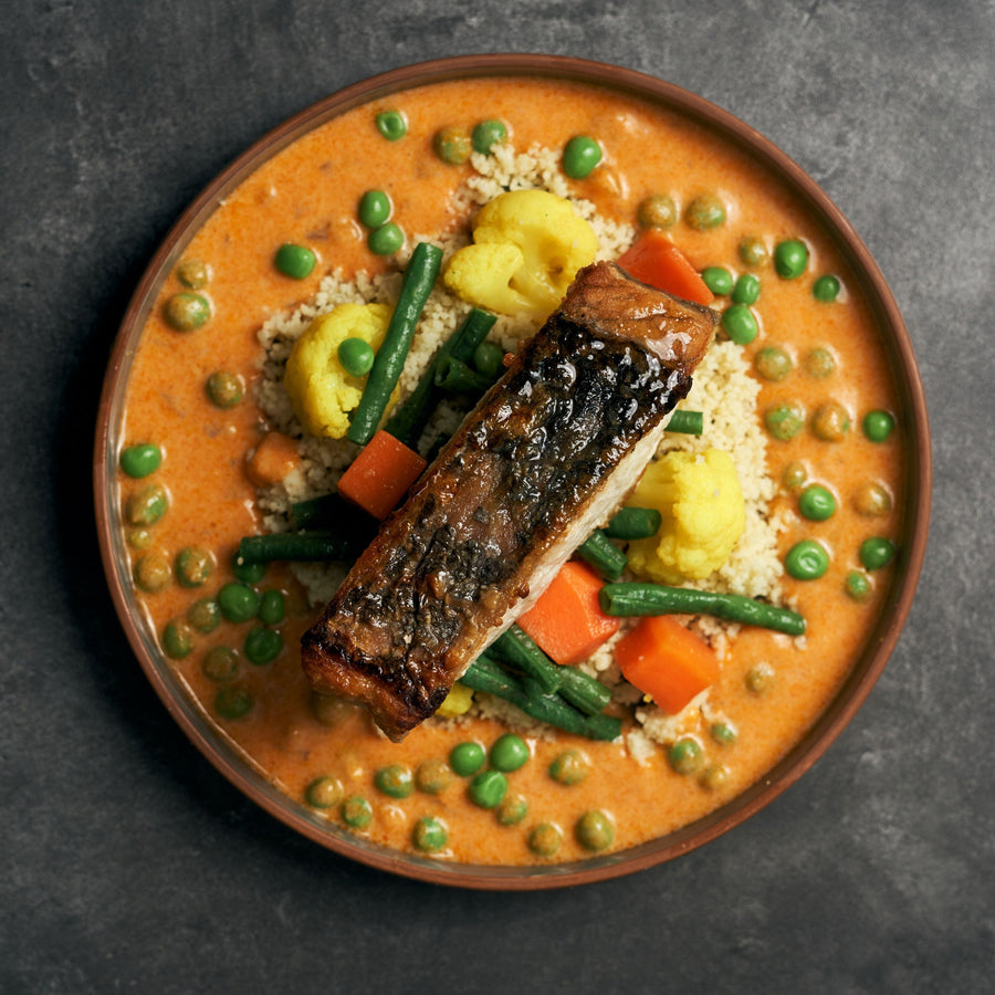 Seared Barramundi with Sundried Tomato Coconut Cream & Turmeric Braised Cauliflower