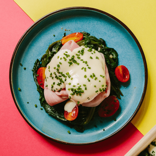 Poached Eggs Florentine with Sauteed Spinach, Lean Ham & Mornay Sauce Nutrition Kitchen HK